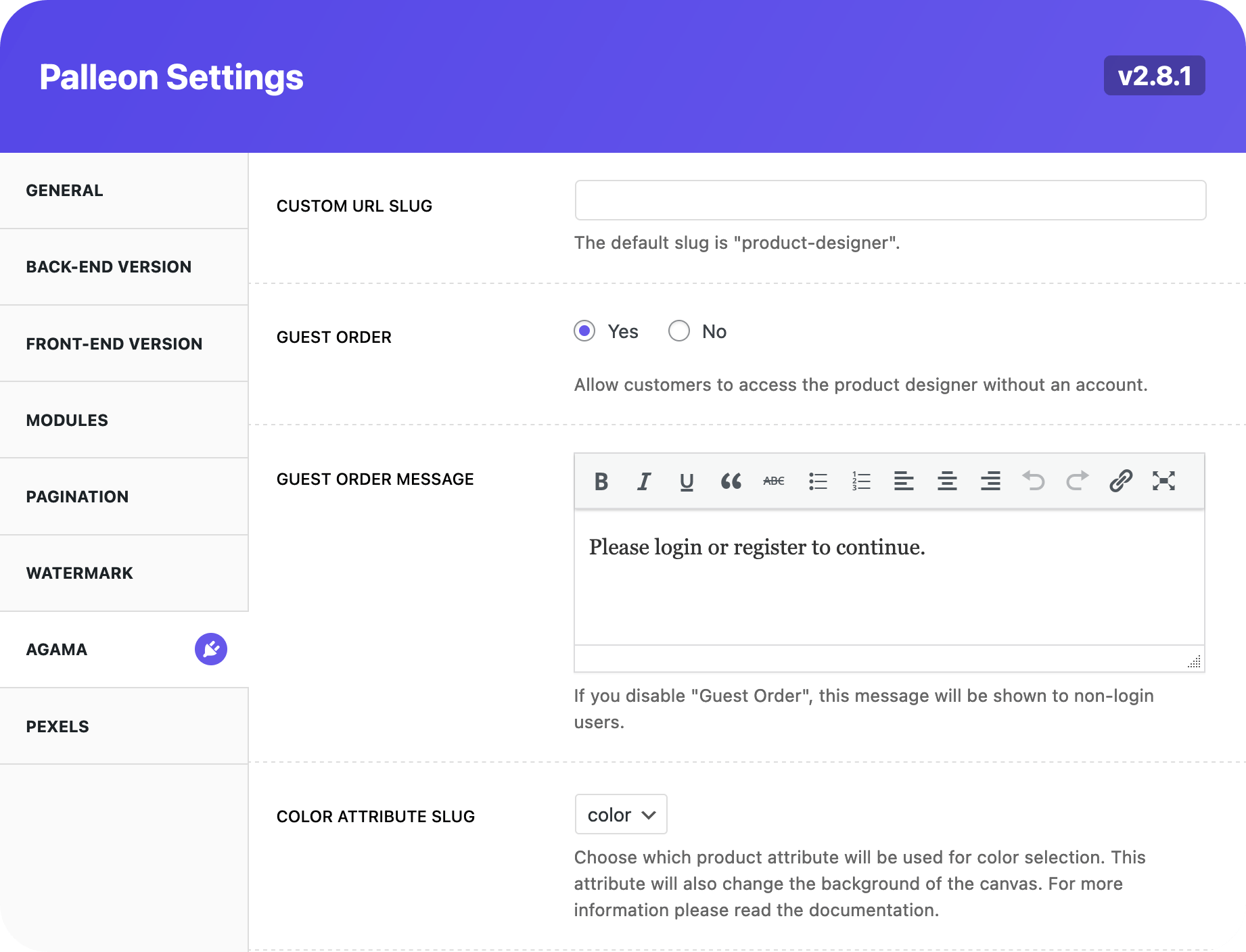 palleon plugin settings