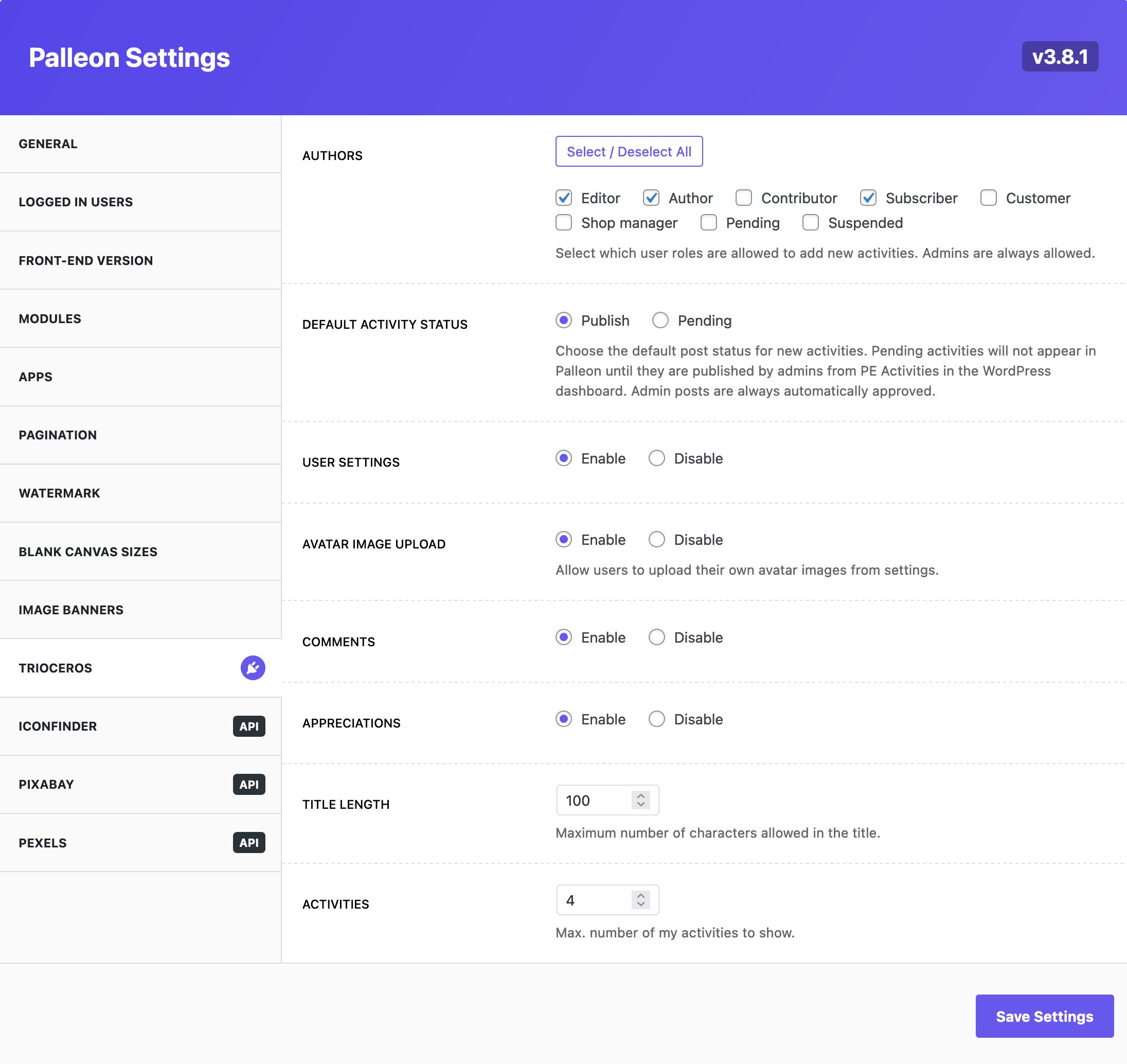 palleon plugin settings