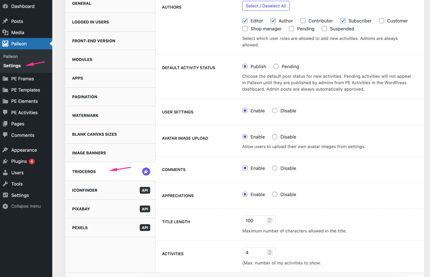 plugin settings